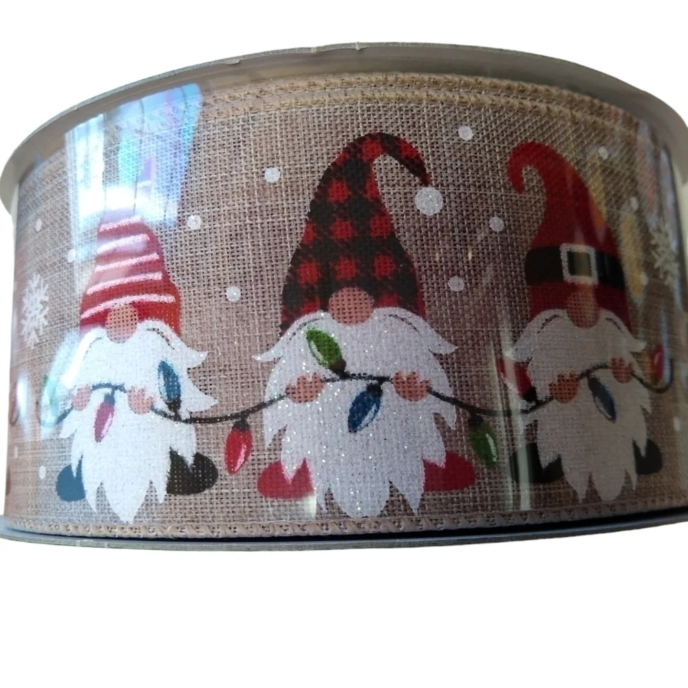 Wire-Edged Seamless Ribbon Gnomes Beige HUGE 50 Yards 2.5